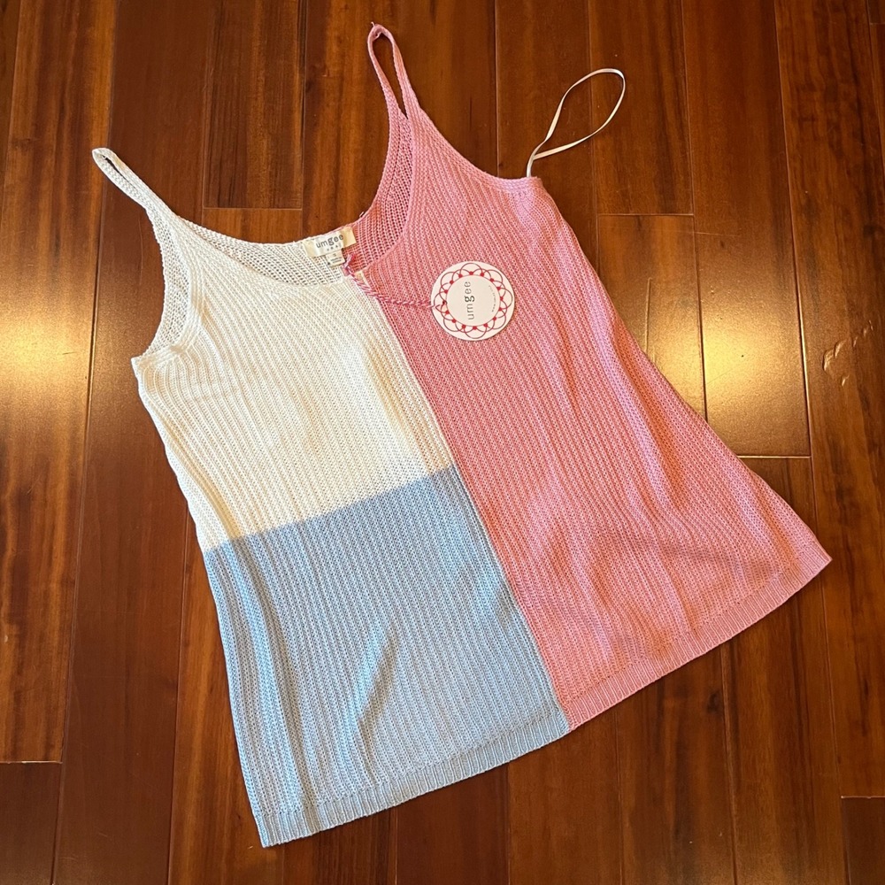 Umgee Knit Tank Top Pink Blue Colorblock Sleeveless Sweater Cami New Size Small